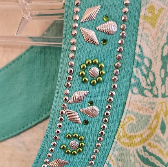 JM Collection 3/4 Sleeve Teal Paisley Design Tunic Shirt. Embellished Sz 2X NWOT - Picture 9 of 13